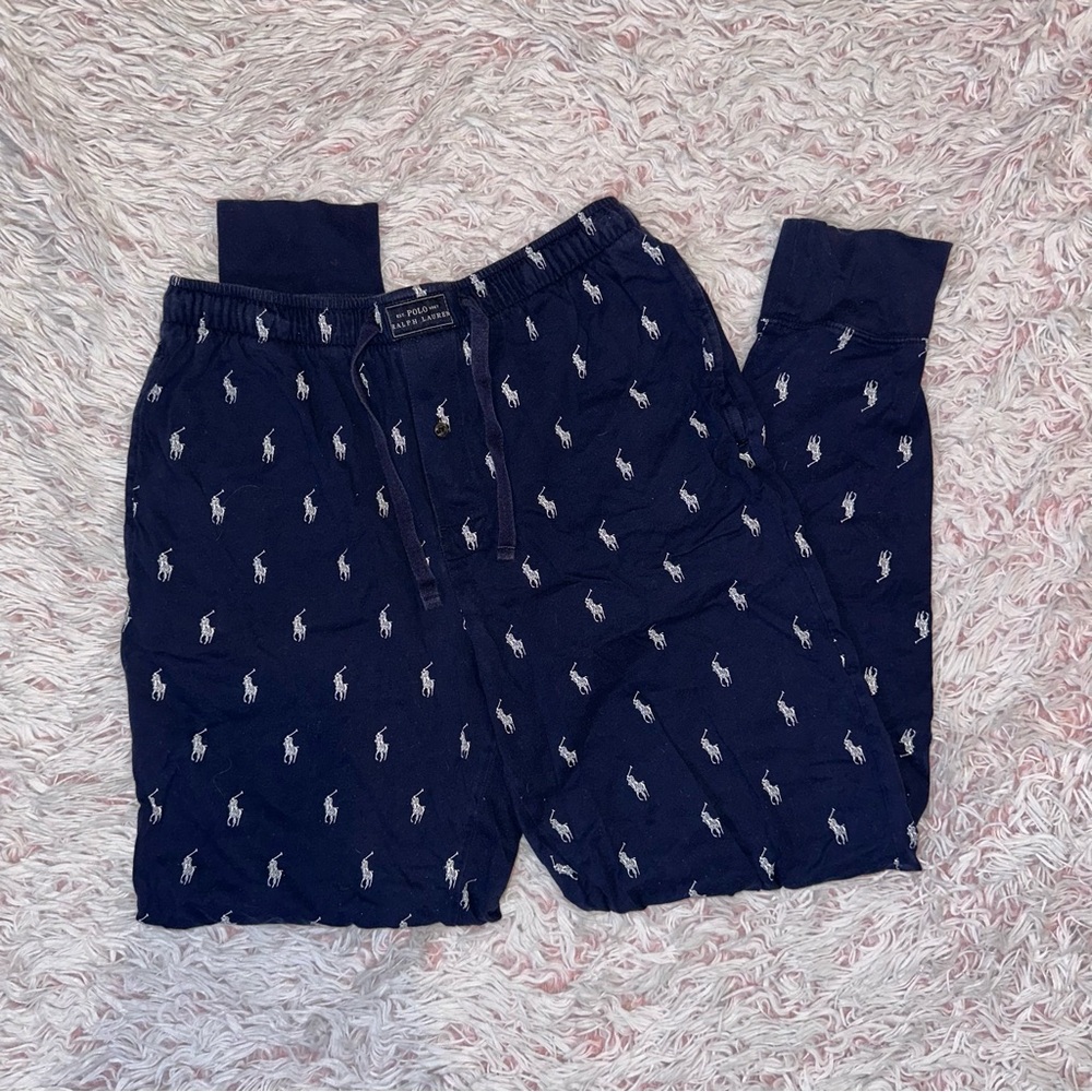 Polo by Ralph Lauren Blue Pajama Joggers with Classic Polo Horse Logo Print